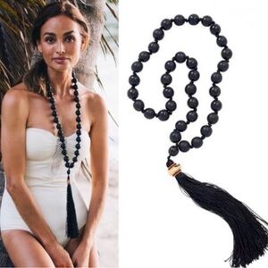 India Hicks Komboloi Black Wood Bead Tassel Necklace